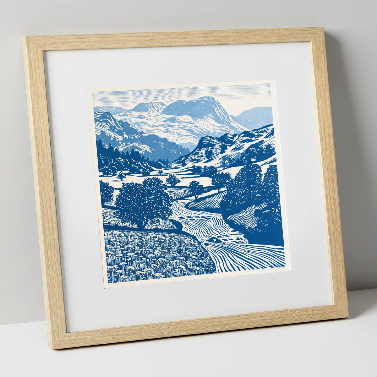 Cobalt Blue Eskdale Valley lake district valley art print in natural frame