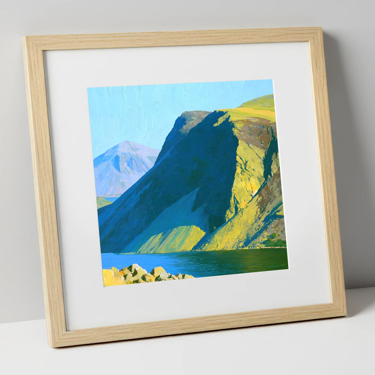 Vibrant Yewbarrow Ridge and Lake lake district fell art print in natural frame