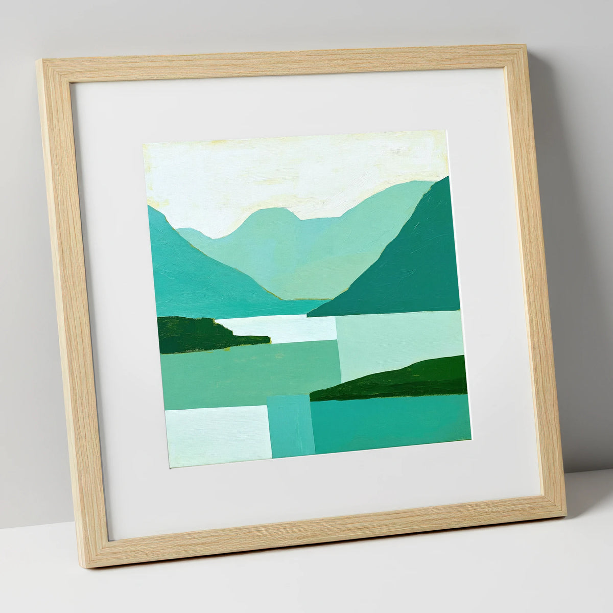 Wasdale Valley in Geometric Teal lake district valley art print in natural frame