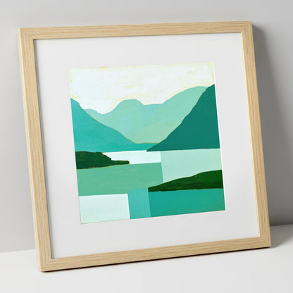 Wasdale Valley in Geometric Teal lake district valley art print in natural frame
