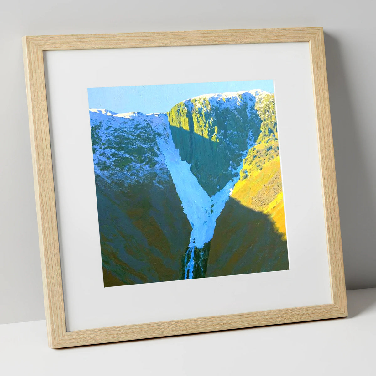 Snowy Crags of Nethermost Pike lake district fell art print in natural frame