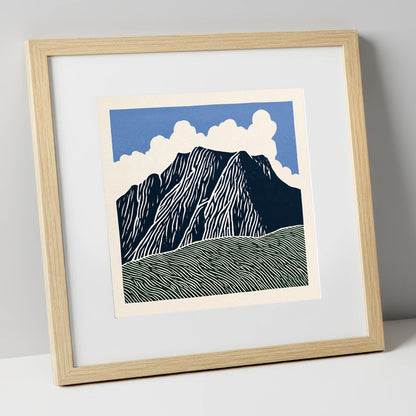 Graphic Scafell Pike Landscape lake district fell art print in natural frame