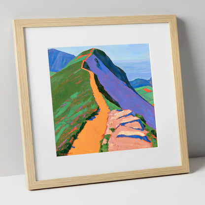 Vibrant Catbells Ridge Path lake district fell art print in natural frame