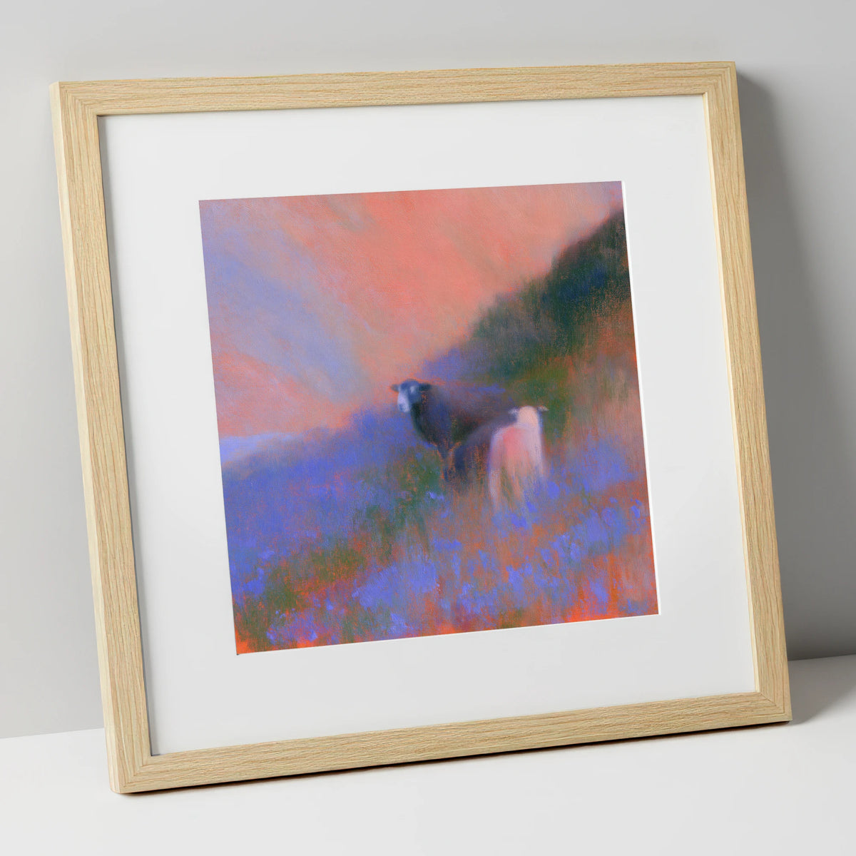 Twilight Herdwicks on the Fell lake district wildlife art print in natural frame