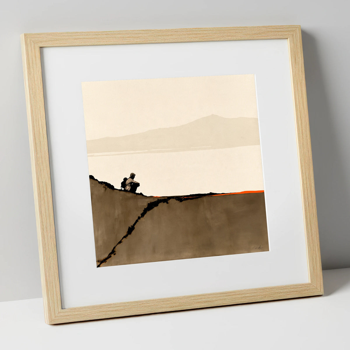 Walker on Blencathra Edge lake district fell art print in natural frame