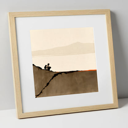 Walker on Blencathra Edge lake district fell art print in natural frame