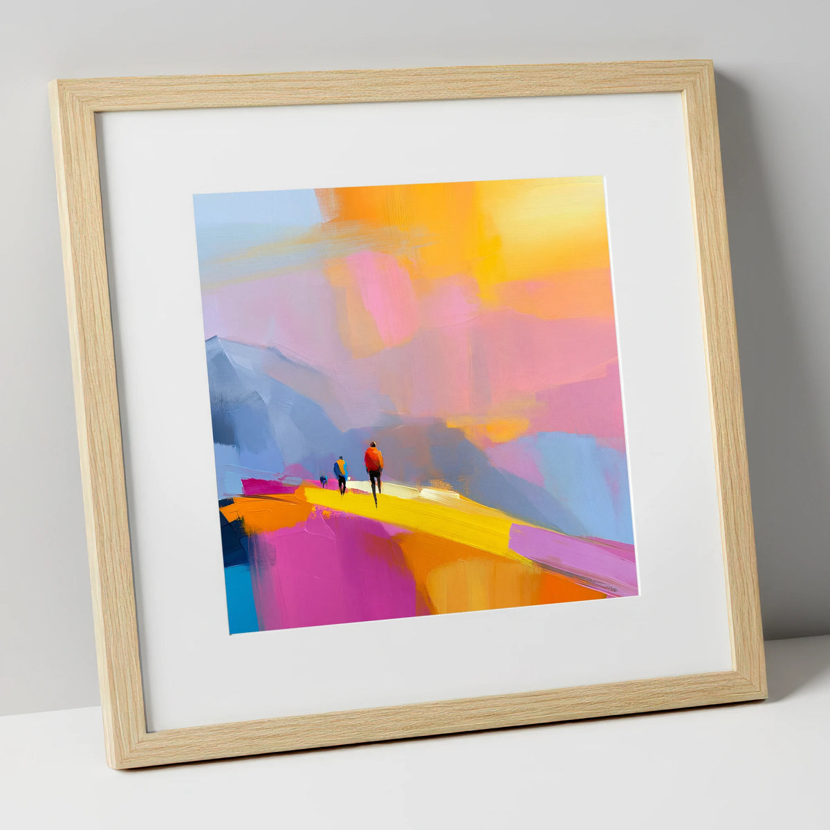 Fell Walkers on Vivid Ridge lake district fell art print in natural frame