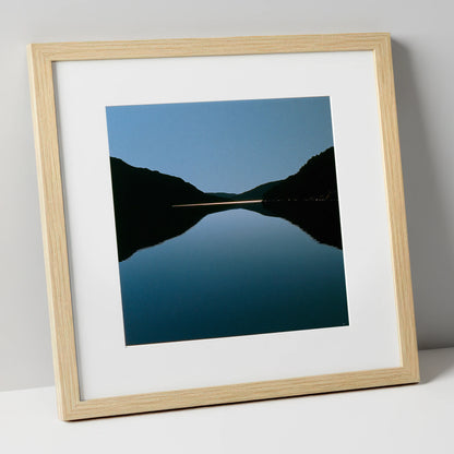 Midnight Blue Lake Reflection lake district lake art print in natural frame