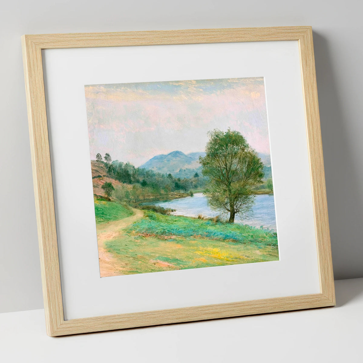 Tarn Hows in Spring Light lake district lake art print in natural frame
