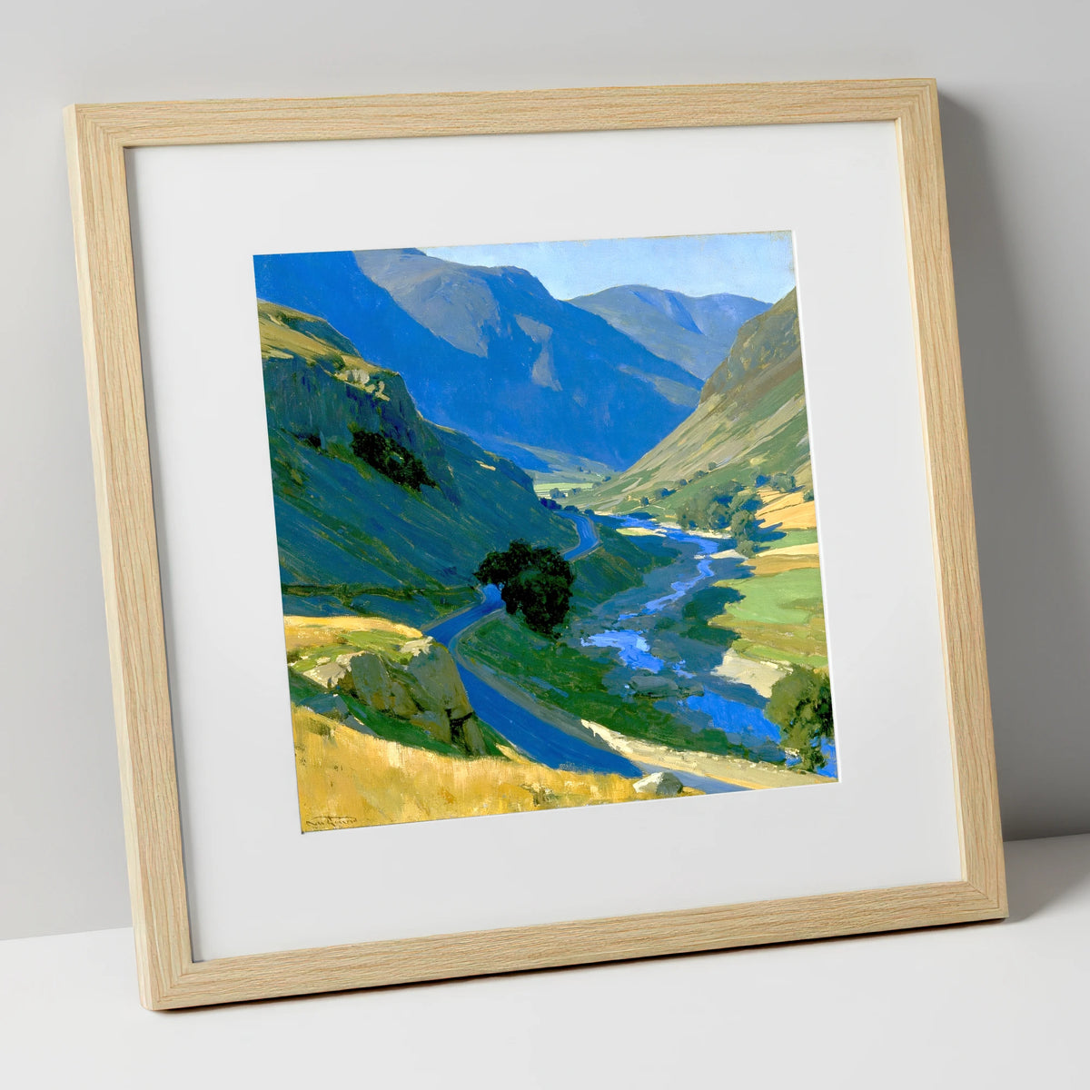 Cobalt Shadows on the Mountain Pass lake district valley art print in natural frame