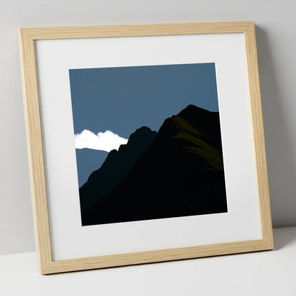 Midnight Blue Fell Ridge lake district fell art print in natural frame