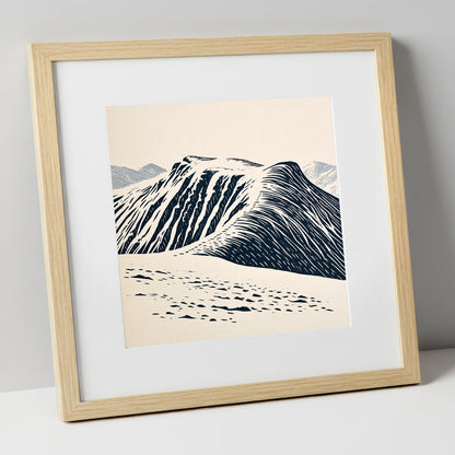 Helvellyn Ridge in Deep Navy lake district fell art print in natural frame