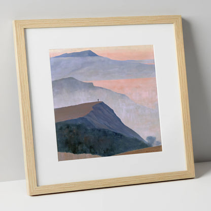 Misty Mountain Ridge at Dusk lake district fell art print in natural frame