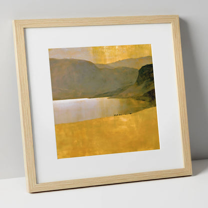 Golden Lake Beneath Dark Fells lake district lake art print in natural frame