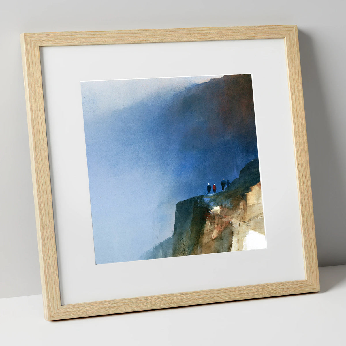 Walkers on a Dramatic Mountain Path lake district walking art print in natural frame