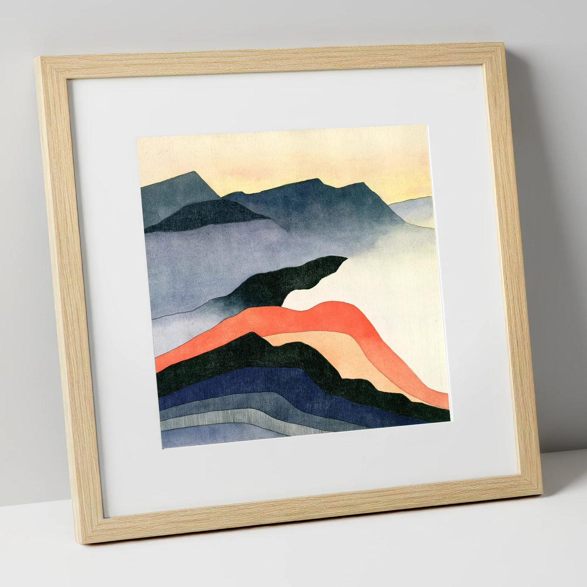 Terracotta Layered Summit View lake district fell art print in natural frame