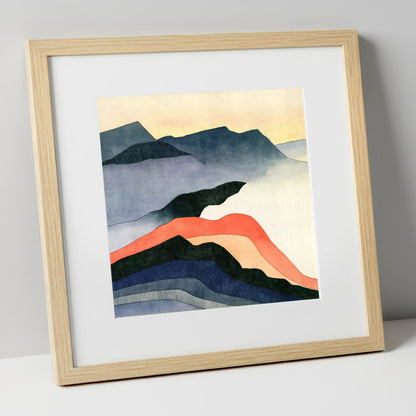 Terracotta Layered Summit View lake district fell art print in natural frame