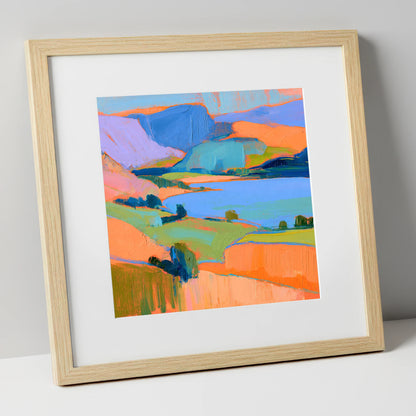 Vibrant Fells And Blue Lake lake district lake art print in natural frame