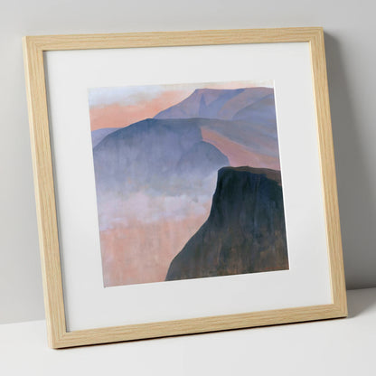 Mountain Ridge in Pastel Mist lake district fell art print in natural frame