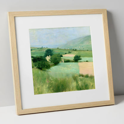 Patchwork Pastures in a Lakeland Dale lake district valley art print in natural frame