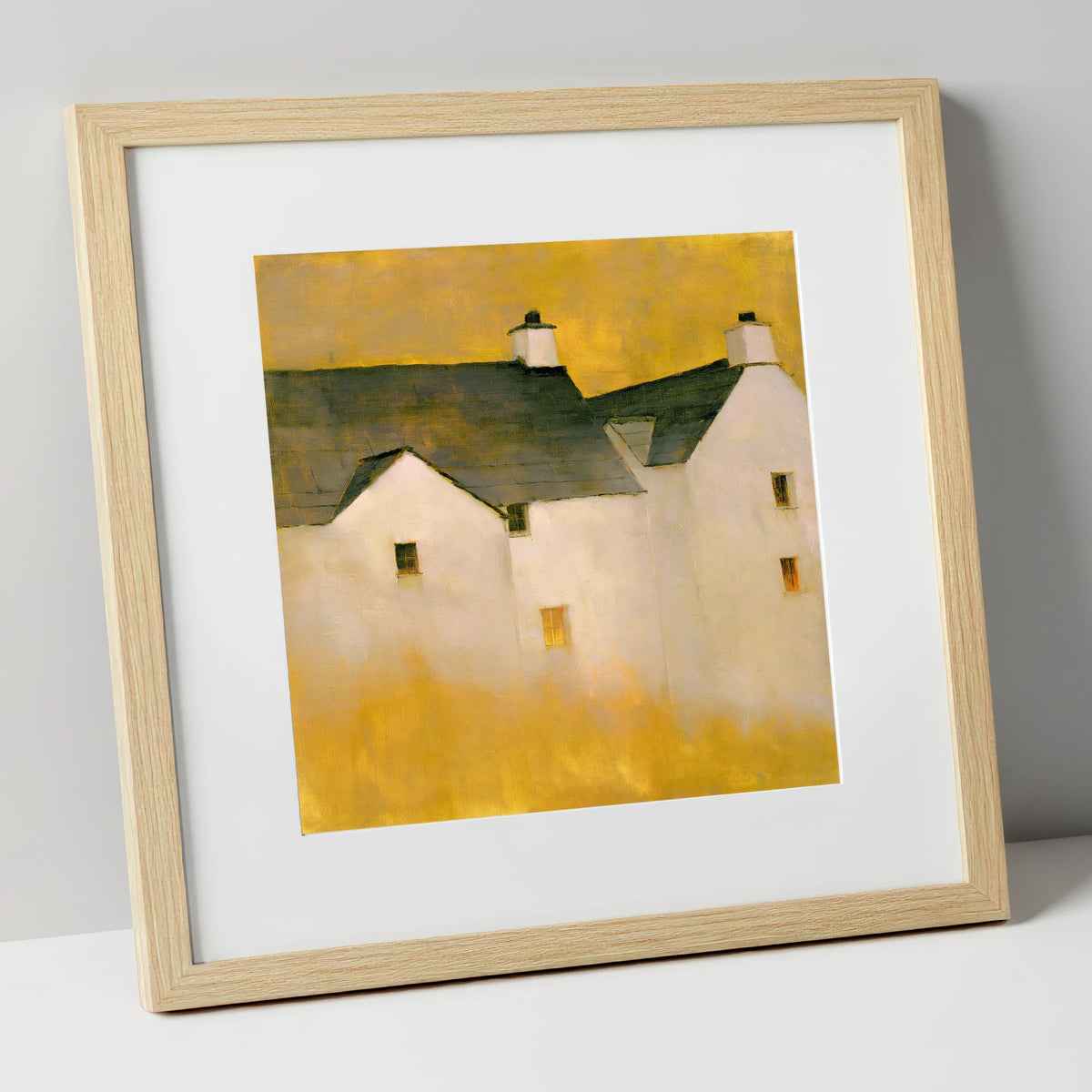Slate Cottages In Golden Light lake district village art print in natural frame