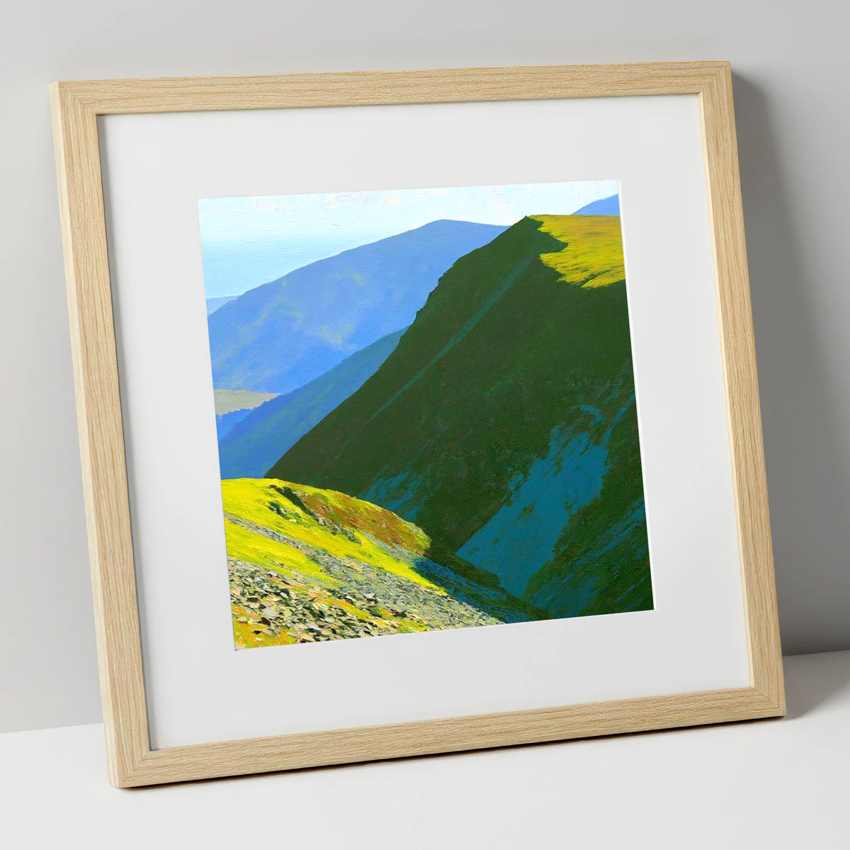Sunlit Knott Rigg Ridge lake district fell art print in natural frame