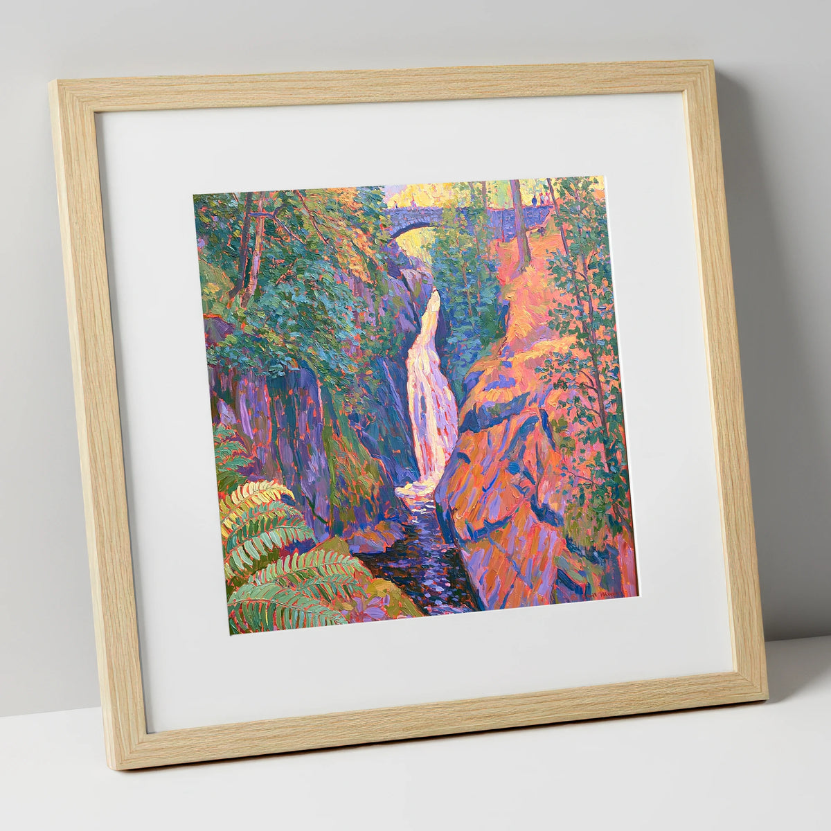 Vibrant Aira Force Waterfall lake district waterfall art print in natural frame