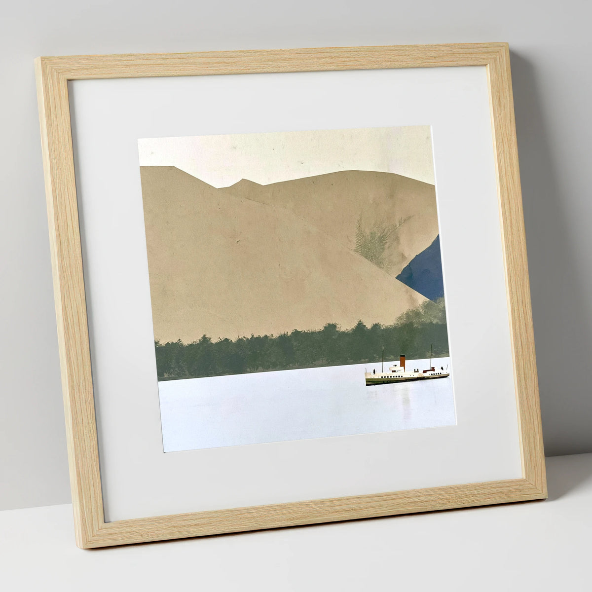 Ullswater Steamer Beneath Earthy Fells lake district lake art print in natural frame