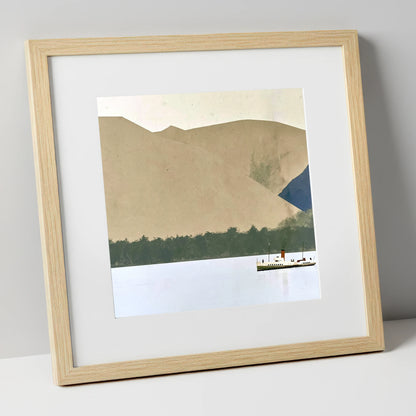 Ullswater Steamer Beneath Earthy Fells lake district lake art print in natural frame