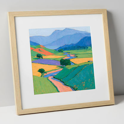 Vibrant Valley in Morning Mist lake district sky art print in natural frame