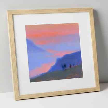 Twilight Walkers on the Fell lake district fell art print in natural frame