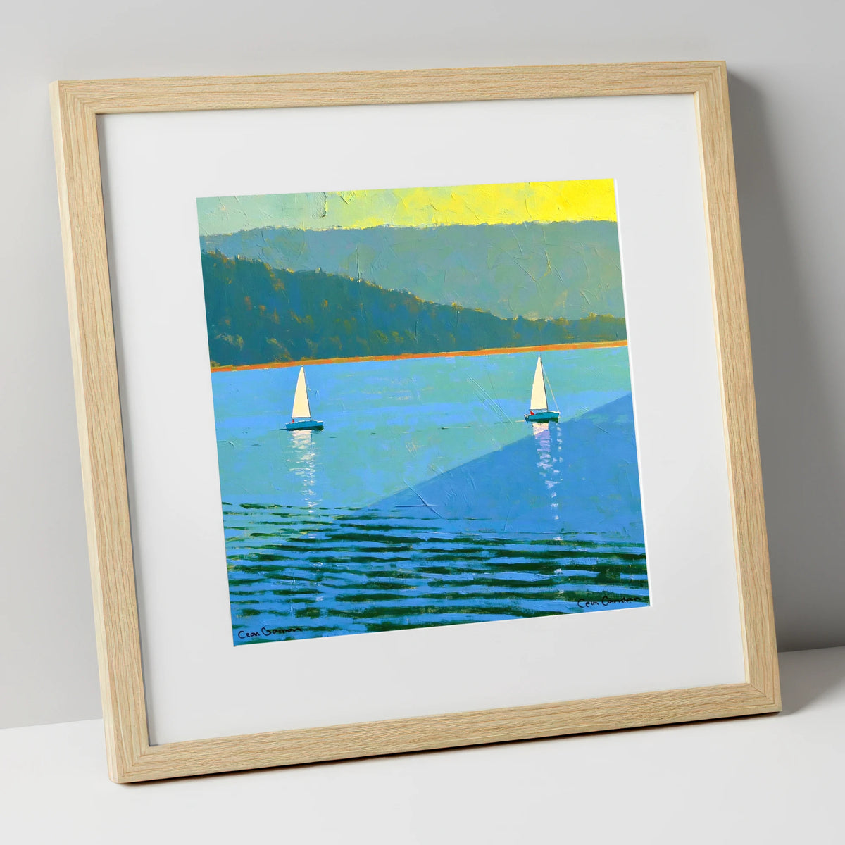 Windermere Sailboats in Bold Blue lake district lake art print in natural frame