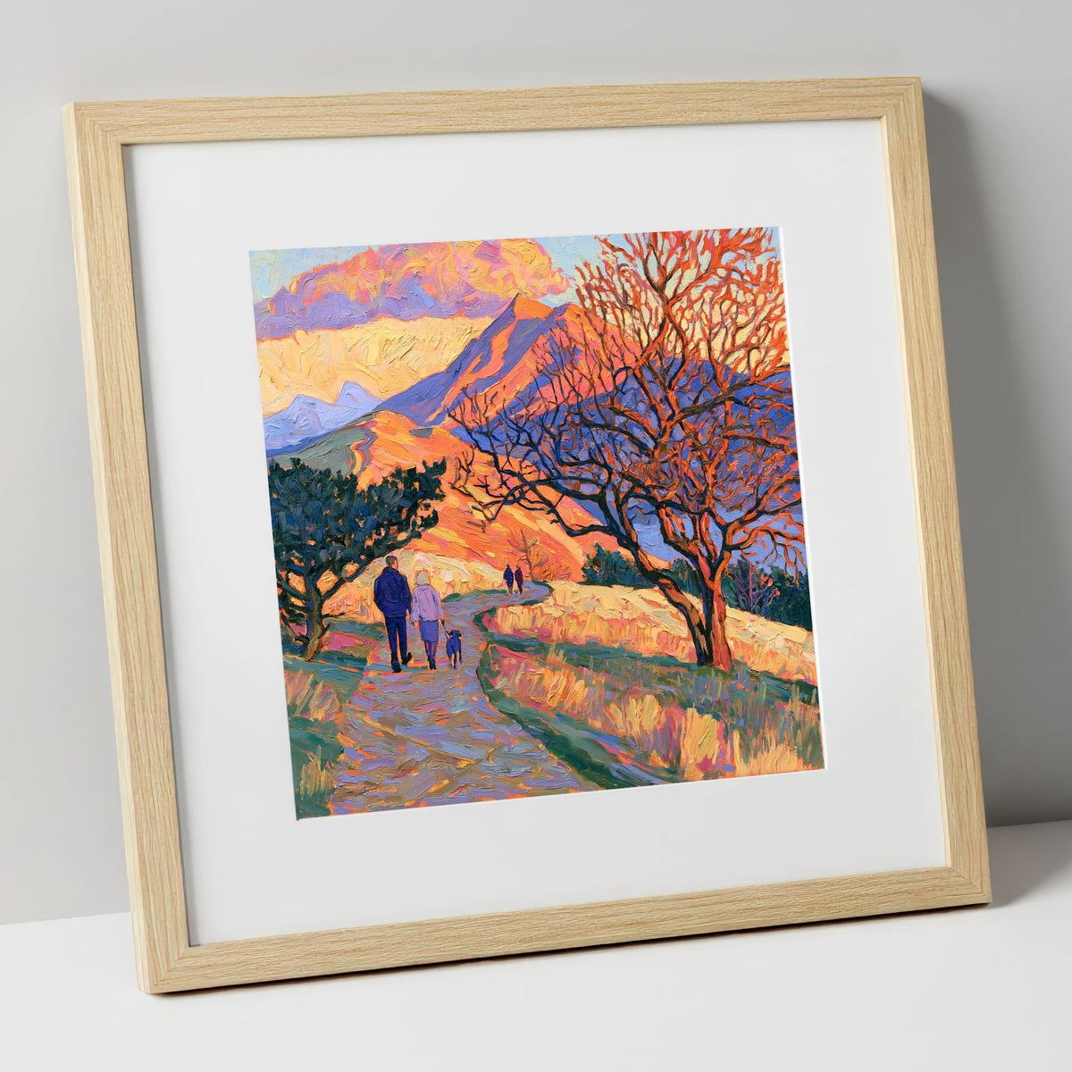 Sunset Dog Walk on Cat Bells gifts for dog walkers art print in natural frame