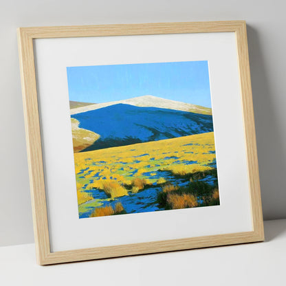 Frosted Knott Above Sunlit Moorland lake district fell art print in natural frame