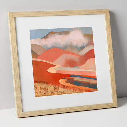 Terracotta Fells Under Cloud lake district fell art print in natural frame