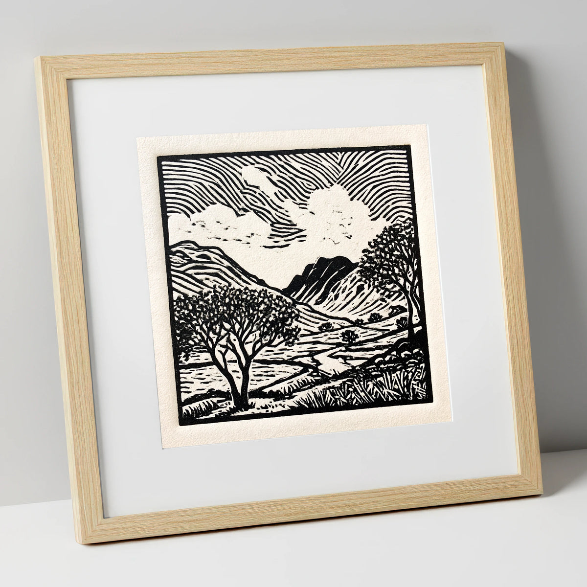 Black and White Eskdale Valley lake district valley art print in natural frame