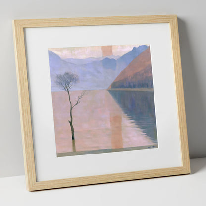 Buttermere Lone Tree in Pastel Light lake district lake art print in natural frame