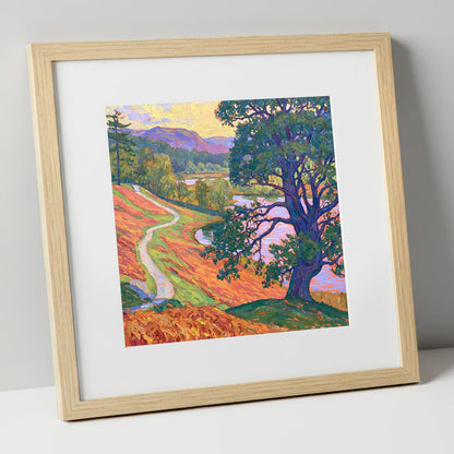 Vibrant Path at Tarn Hows lake district lake art print in natural frame