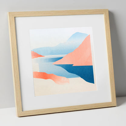 Geometric Ennerdale Water and Fells lake district valley art print in natural frame
