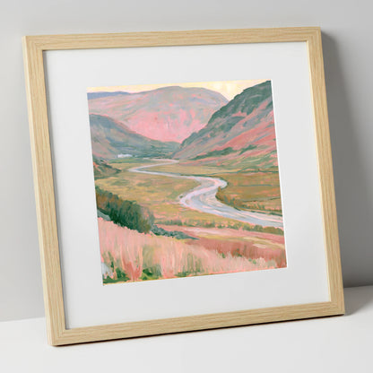 Winding River in Pastel Light lake district waterfall art print in natural frame