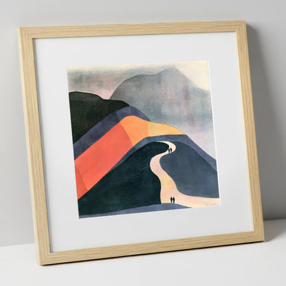 Bold Fell Path With Walkers lake district walking art print in natural frame