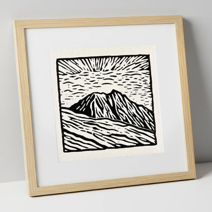 Monochromatic Helvellyn Sunburst lake district fell art print in natural frame