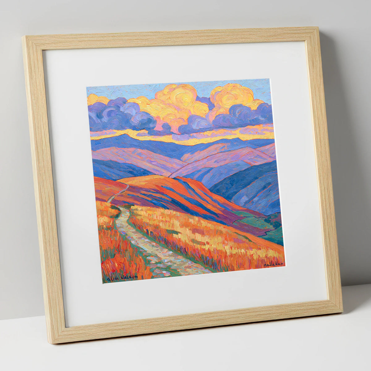 Colourful Rolling Fells Under Cloud lake district fell art print in natural frame