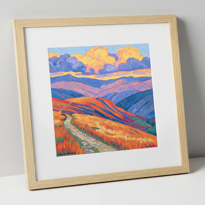 Colourful Rolling Fells Under Cloud lake district fell art print in natural frame