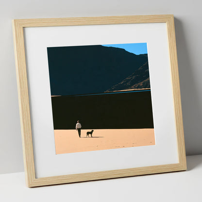 Dog Walker on Ennerdale Shore gifts for dog walkers art print in natural frame