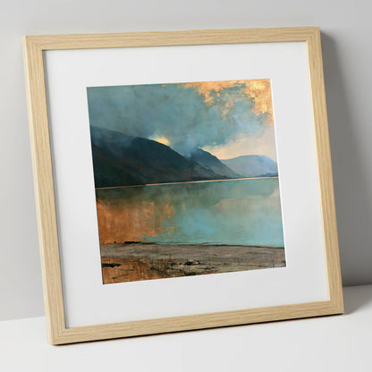 Golden Break Over Crummock Water lake district lake art print in natural frame