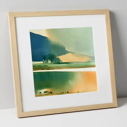 Ink Blue Fells and Lake lake district lake art print in natural frame