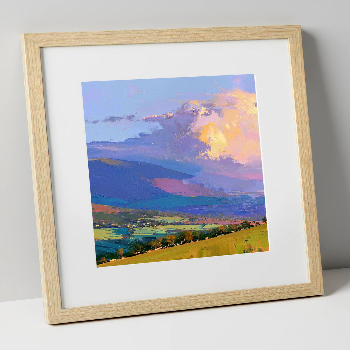 Rolling Fells and Radiant Cloud lake district fell art print in natural frame