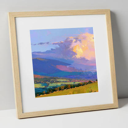 Rolling Fells and Radiant Cloud lake district fell art print in natural frame