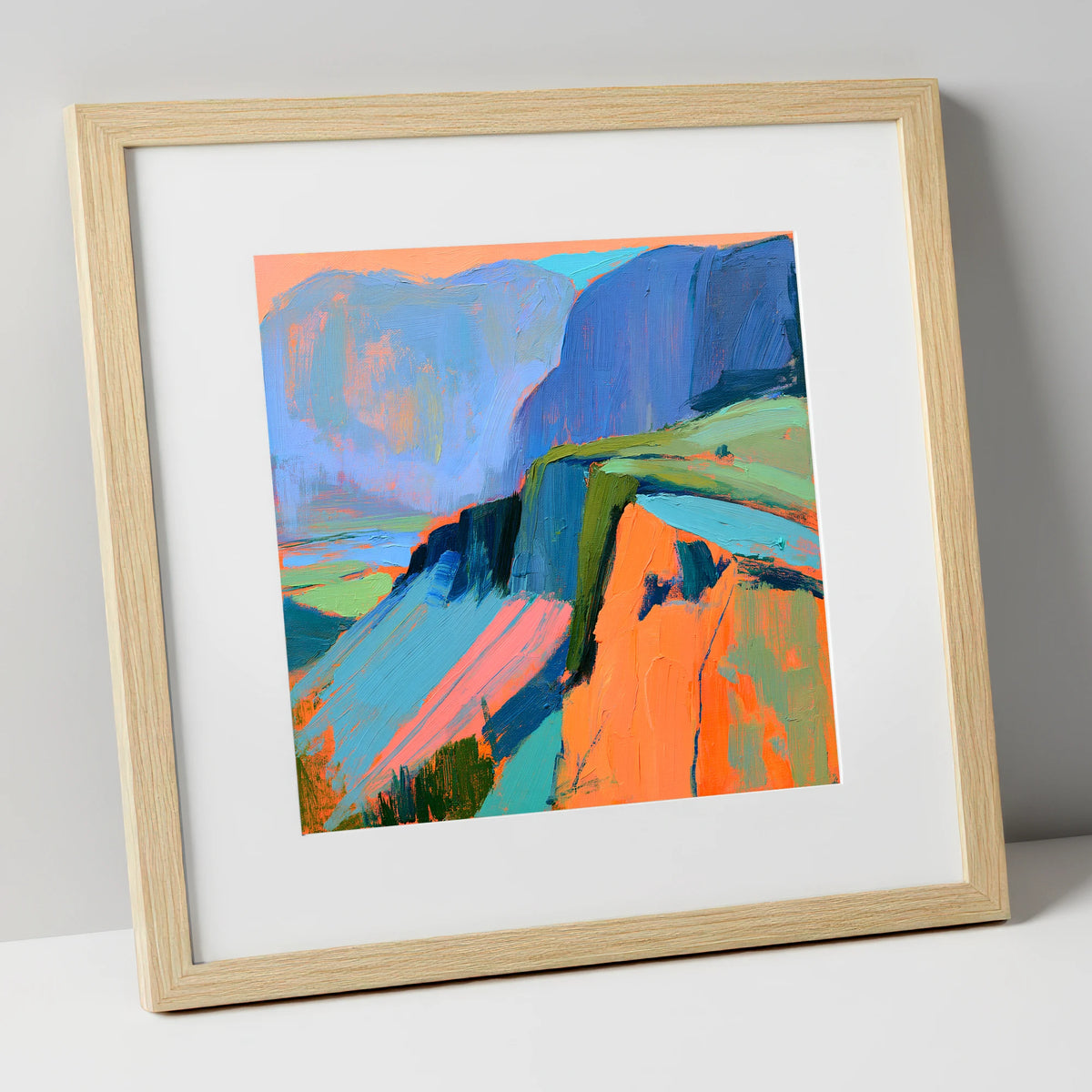 Vivid Mountain Ridge In Mist lake district fell art print in natural frame